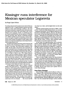 Kissinger Runs Interference for Mexican Speculator Legorreta