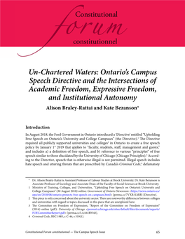 Un-Chartered Waters: Ontario's Campus Speech Directive and The