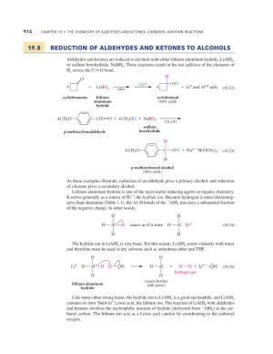 19.8 Reduction of Aldehydes and Ketones to Alcohols