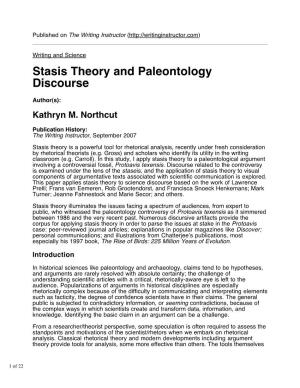 Stasis Theory and Paleontology Discourse