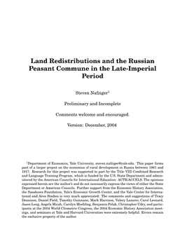 Land Redistributions and the Russian Peasant Commune in the Late-Imperial Period