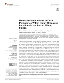 Molecular Mechanisms of Coral Persistence Within Highly Urbanized Locations in the Port of Miami, Florida
