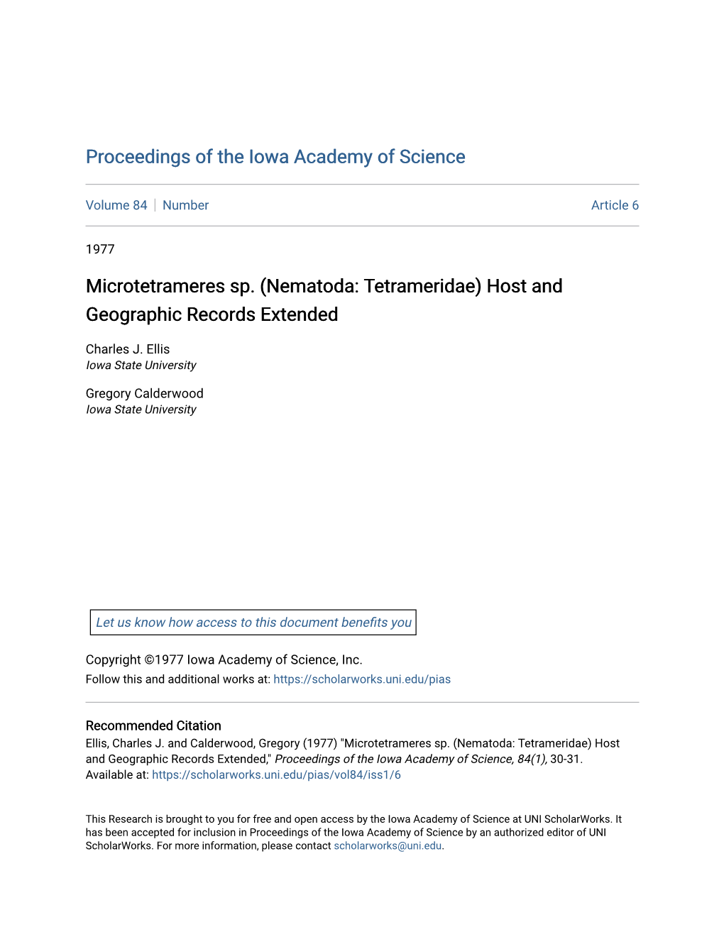 Microtetrameres Sp. (Nematoda: Tetrameridae) Host and Geographic Records Extended