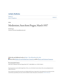 Modernism, Seen from Prague, March 1937 Derek Sayer Lancaster University, D.Sayer@Lancaster.Ac.Uk