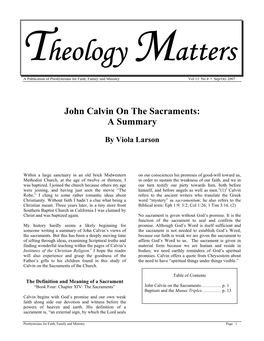 John Calvin on the Sacraments: a Summary