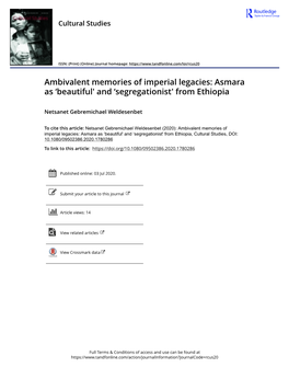 Asmara As ‘Beautiful' and ‘Segregationist' from Ethiopia