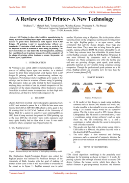 A Review on 3D Printer- a New Technology