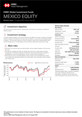 HSBC Global Investment Funds MEXICO EQUITY Monthly Report 31 August 2021 | Share Class AC
