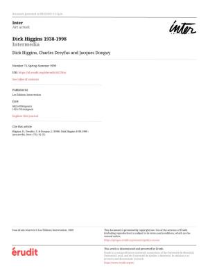 Dick Higgins 1938-1998 : Intermedia