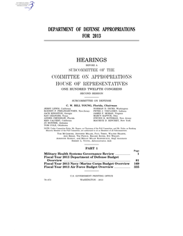 Department of Defense Appropriations for 2013 Hearings Committee on Appropriations