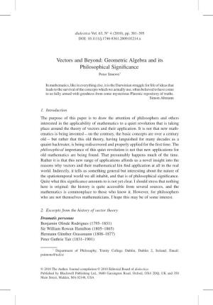 Vectors and Beyond: Geometric Algebra and Its Philosophical