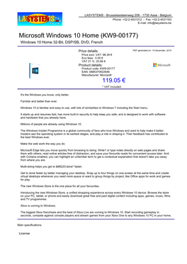 Microsoft Windows 10 Home (KW9-00177) Windows 10 Home 32-Bit, DSP/SB, DVD, French