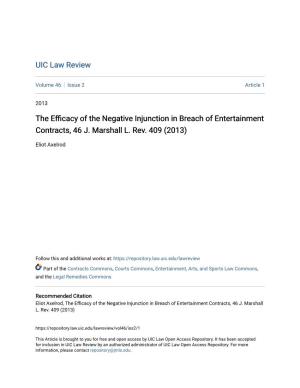 The Efficacy of the Negative Injunction in Breach of Entertainment Contracts, 46 J