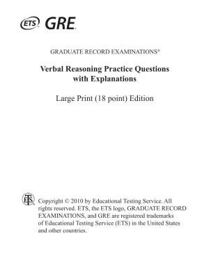 Verbal Reasoning Practice Questions with Explanations Large Print