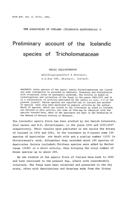 Preliminary Account of the Icelandic Species of Tricholomataceae