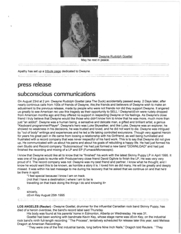 Press Release Subconscious Communications