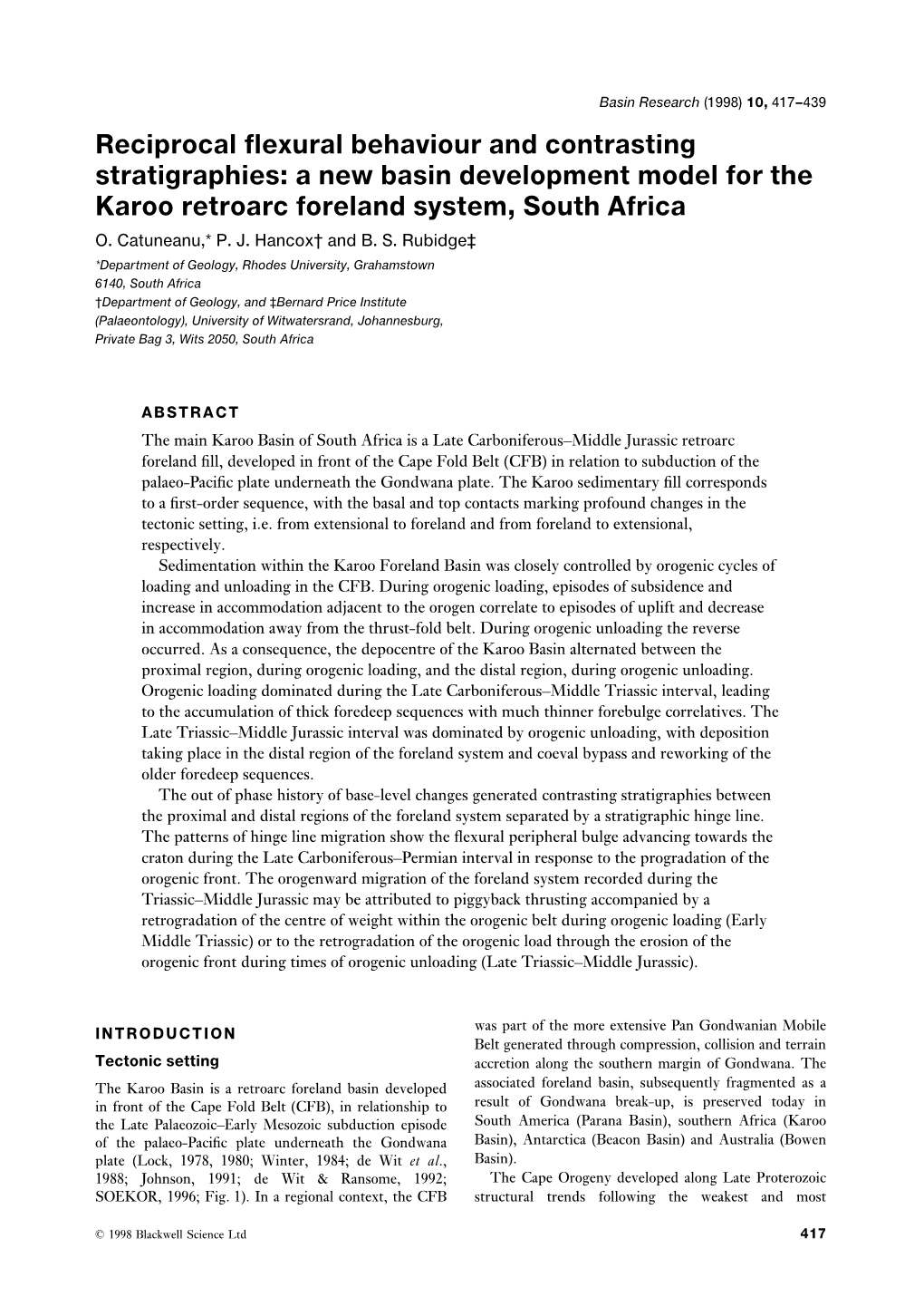 A New Basin Development Model for the Karoo Retroarc Foreland System, South Africa O