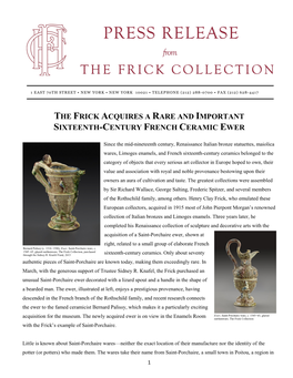 The Frick Acquires a Rare and Important Sixteenth-Century French Ceramic Ewer
