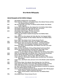 Brice Marden Bibliography