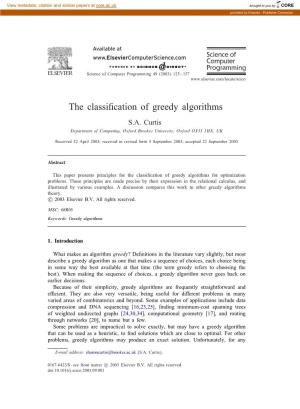 The Classification of Greedy Algorithms