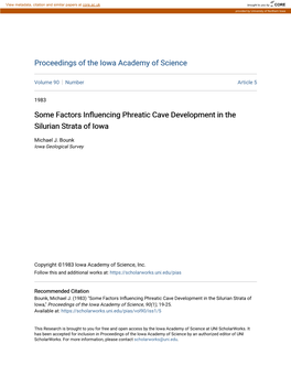 Some Factors Influencing Phreatic Cave Development in the Silurian Strata of Iowa