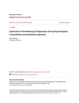 Exploration of the Meaning of Depression Among Psychologists: a Quantitative and Qualitative Approach