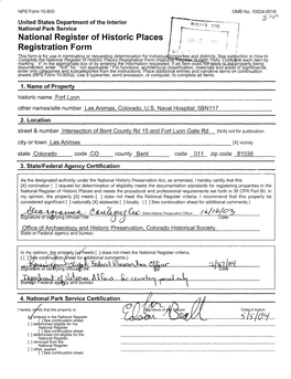 National Register of Historic Places Registration Form This Form Is for Use in Nominating Or Requesting Determination for Individualprpperties and Districts