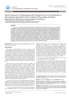 Microevolution on Anthropogenically Changed Areas on the Example of Biscutella Laevigata Plants from Calamine Waste Heap in Pola