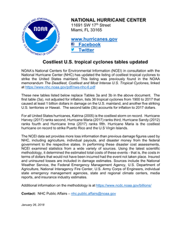NOAA — Costliest U.S. Tropical Cyclones Tables Updated
