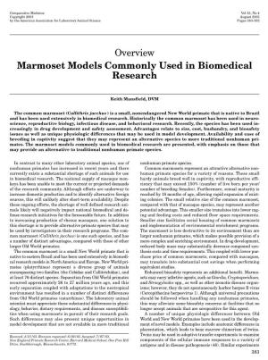 Marmoset Models Commonly Used in Biomedical Research