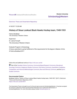 History of Sioux Lookout Black Hawks Hockey Team, 1949-1951