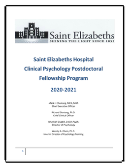 Saint Elizabeths Hospital Clinical Psychology Postdoctoral Fellowship Program 2020-2021