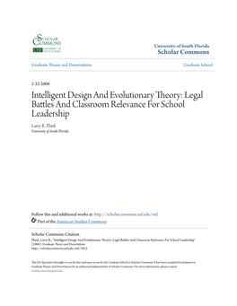 Intelligent Design and Evolutionary Theory: Legal Battles and Classroom Relevance for School Leadership Larry R