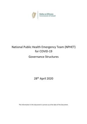National Public Health Emergency Team (NPHET) for COVID-19 Governance Structures