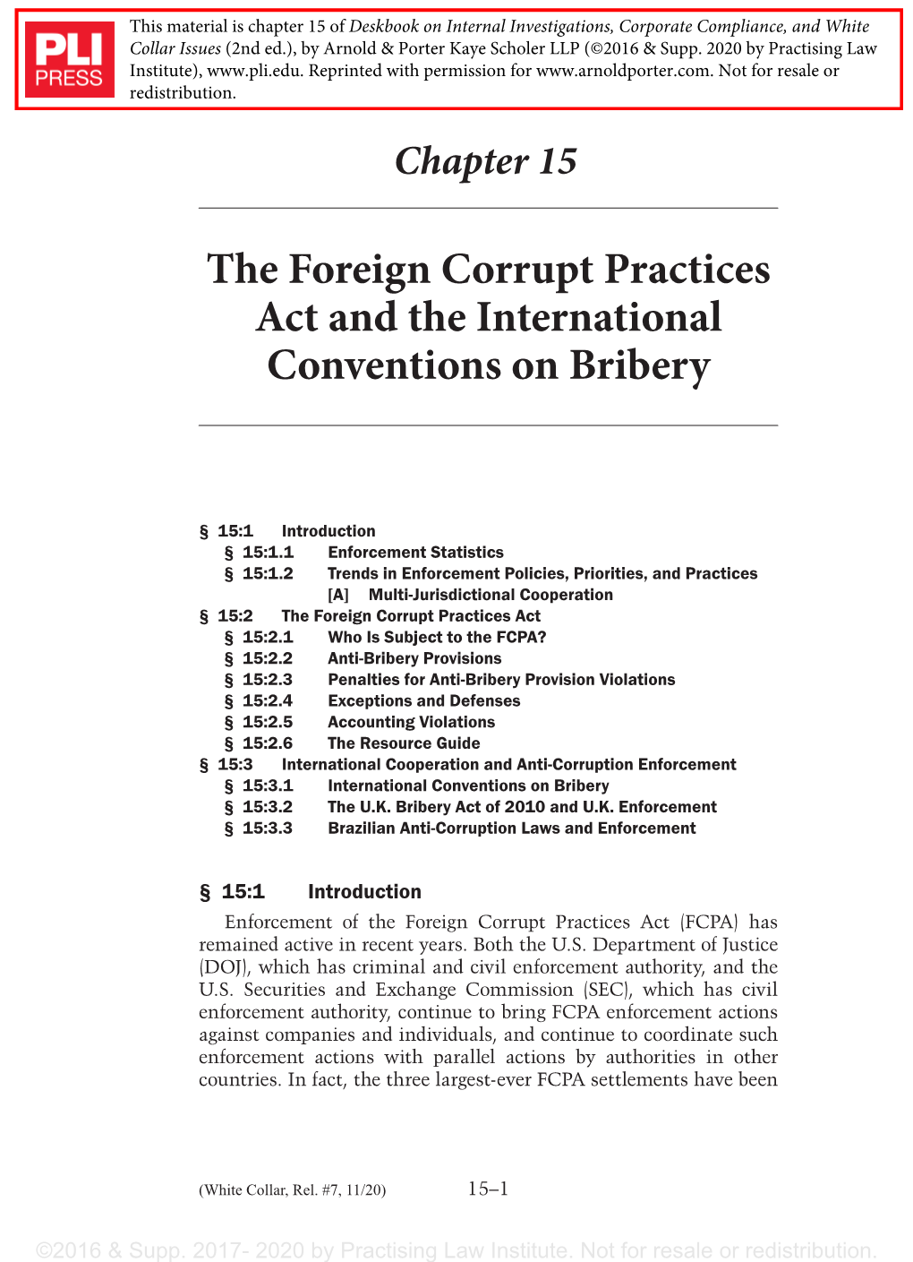 Read Chapter 15: "The Foreign Corrupt Practices