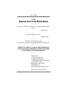 Brief Amicus Curiae of the Roderick & Solange Macarthur Justice Center Filed