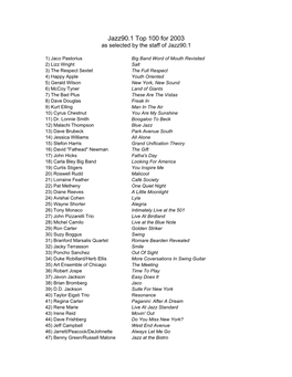 Jazz90.1 Top 100 for 2003 As Selected by the Staff of Jazz90.1