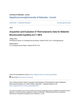 Acquisition and Evaluation of Thermodynamic Data for Bieberite- Moorhouseite Equilibria at 0.1 Mpa