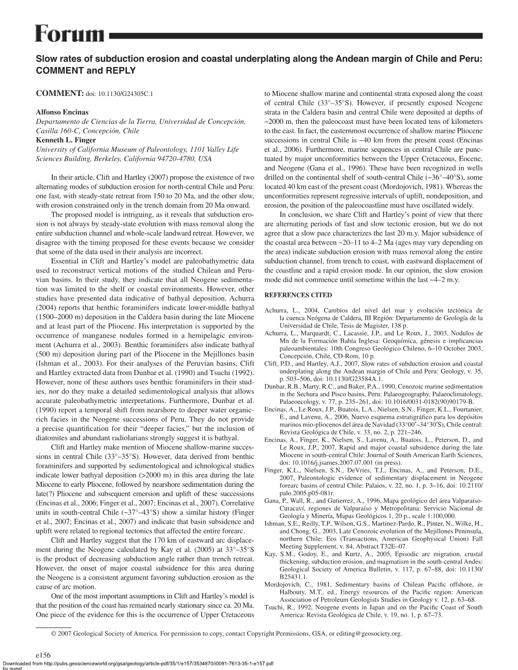 Slow Rates of Subduction Erosion and Coastal Underplating Along the Andean Margin of Chile and Peru: COMMENT and REPLY