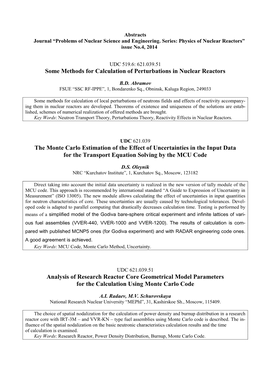 Some Methods for Calculation of Perturbations in Nuclear Reactors the Monte Carlo Estimation of the Effect of Uncertainties in T