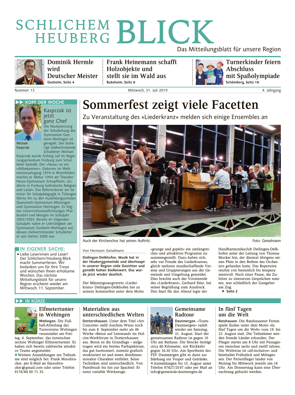 SCHLICHEM HEUBERG BLICK Das Mitteilungsblatt Für Unsere Region