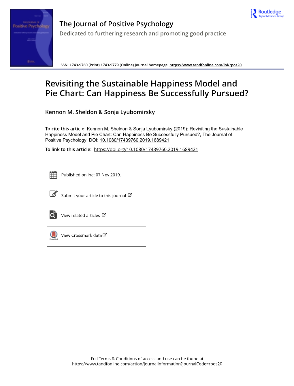 Revisiting the Sustainable Happiness Model and Pie Chart: Can Happiness Be Successfully Pursued?