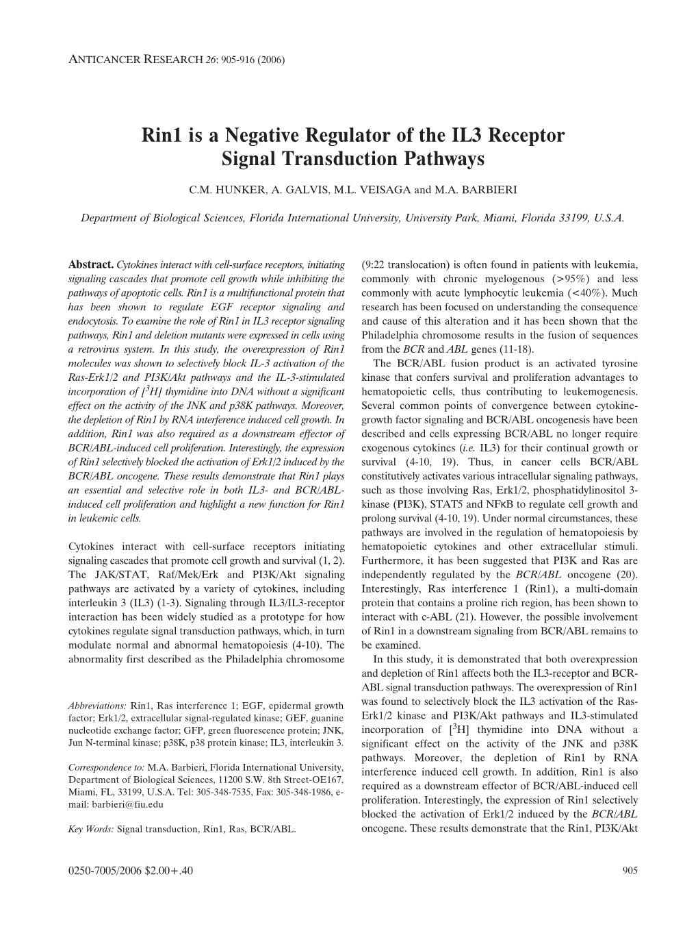 Rin1 Is a Negative Regulator of the IL3 Receptor Signal Transduction Pathways