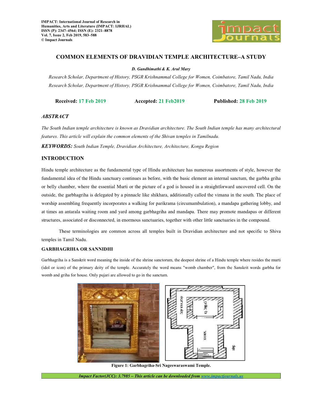 Common Elements of Dravidian Temple Architecture–A Study