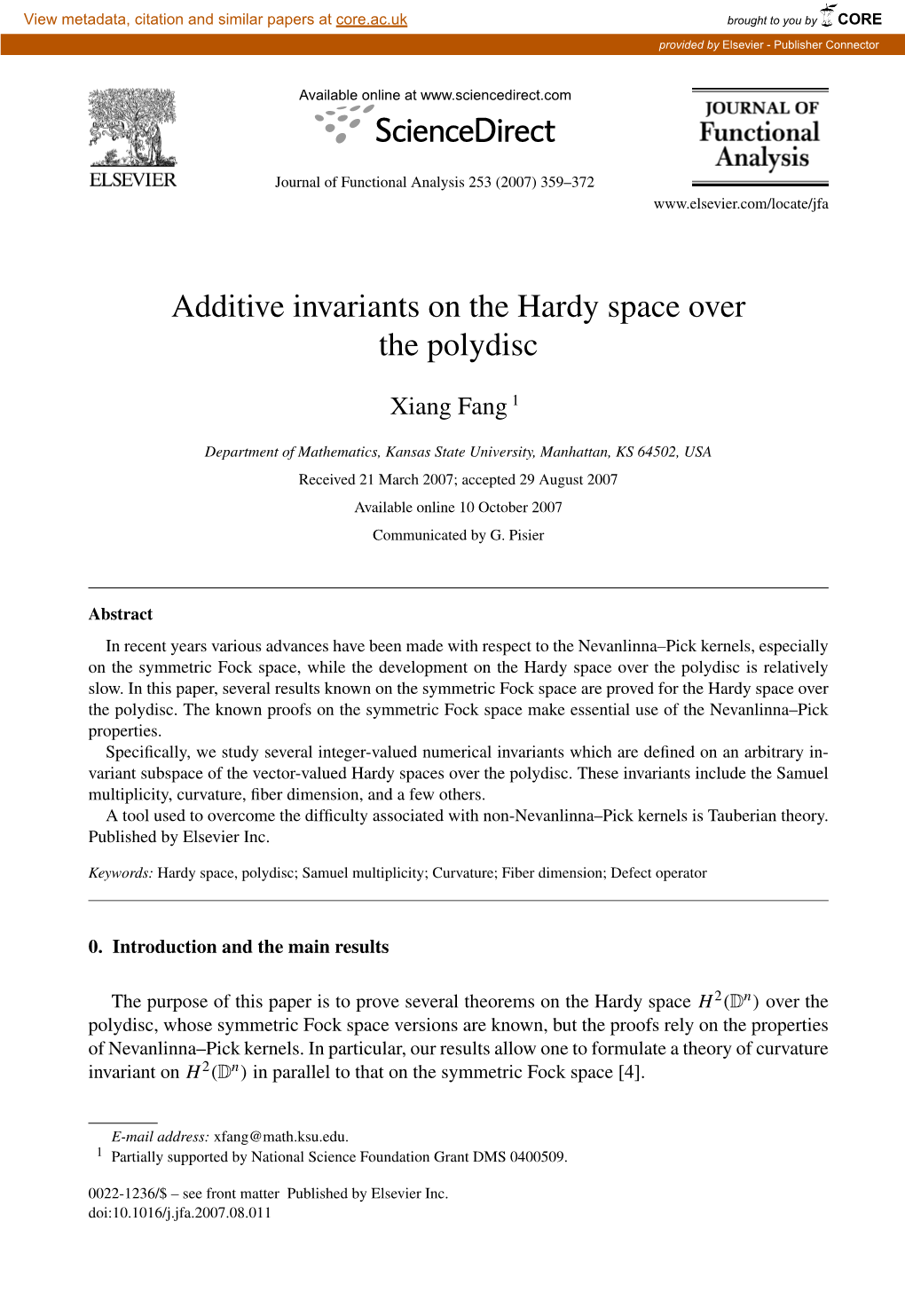 Additive Invariants on the Hardy Space Over the Polydisc