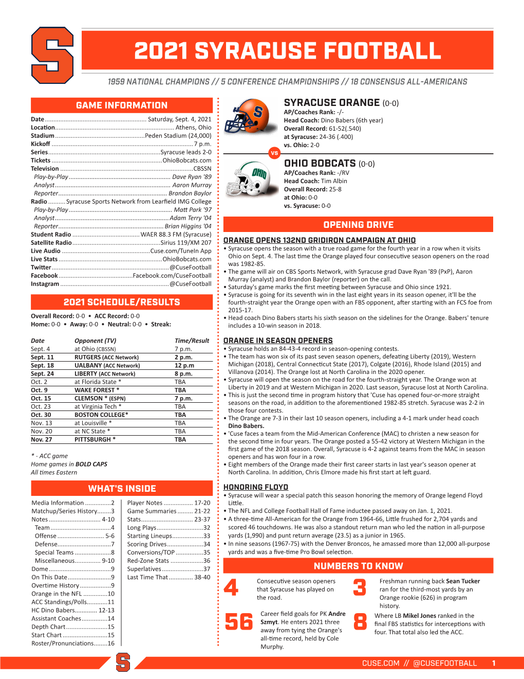 8 2021 Syracuse Football Game Notes: Miscellaneous Overtime History Est