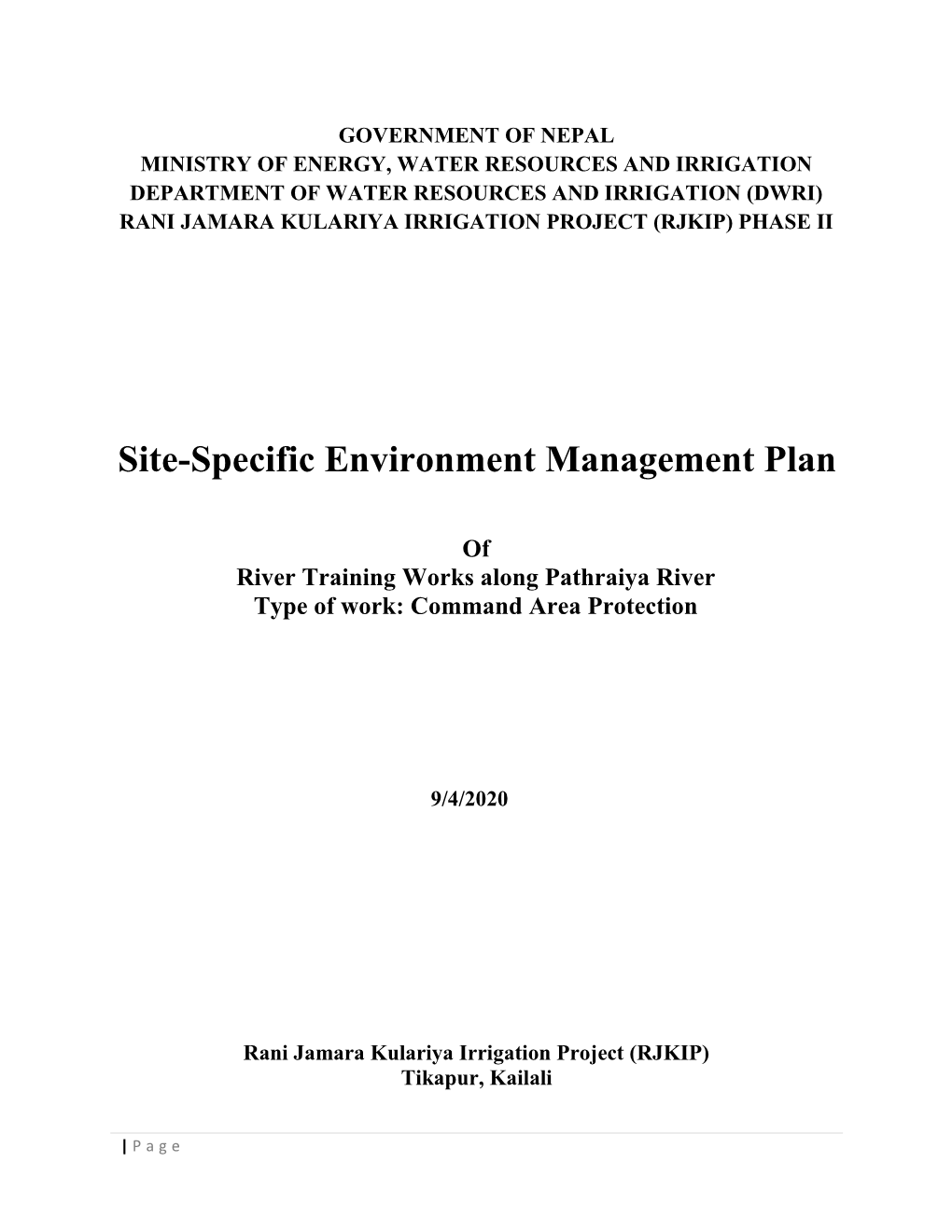 Site-Specific Environment Management Plan