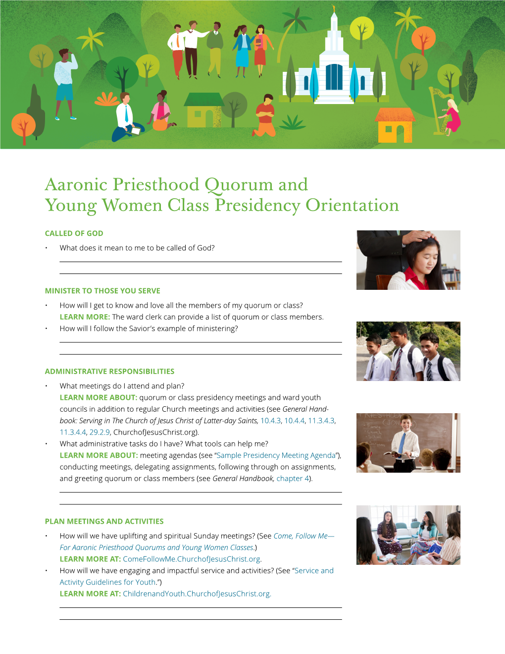 Aaronic Priesthood Quorum and Young Women Class Presidency Orientation