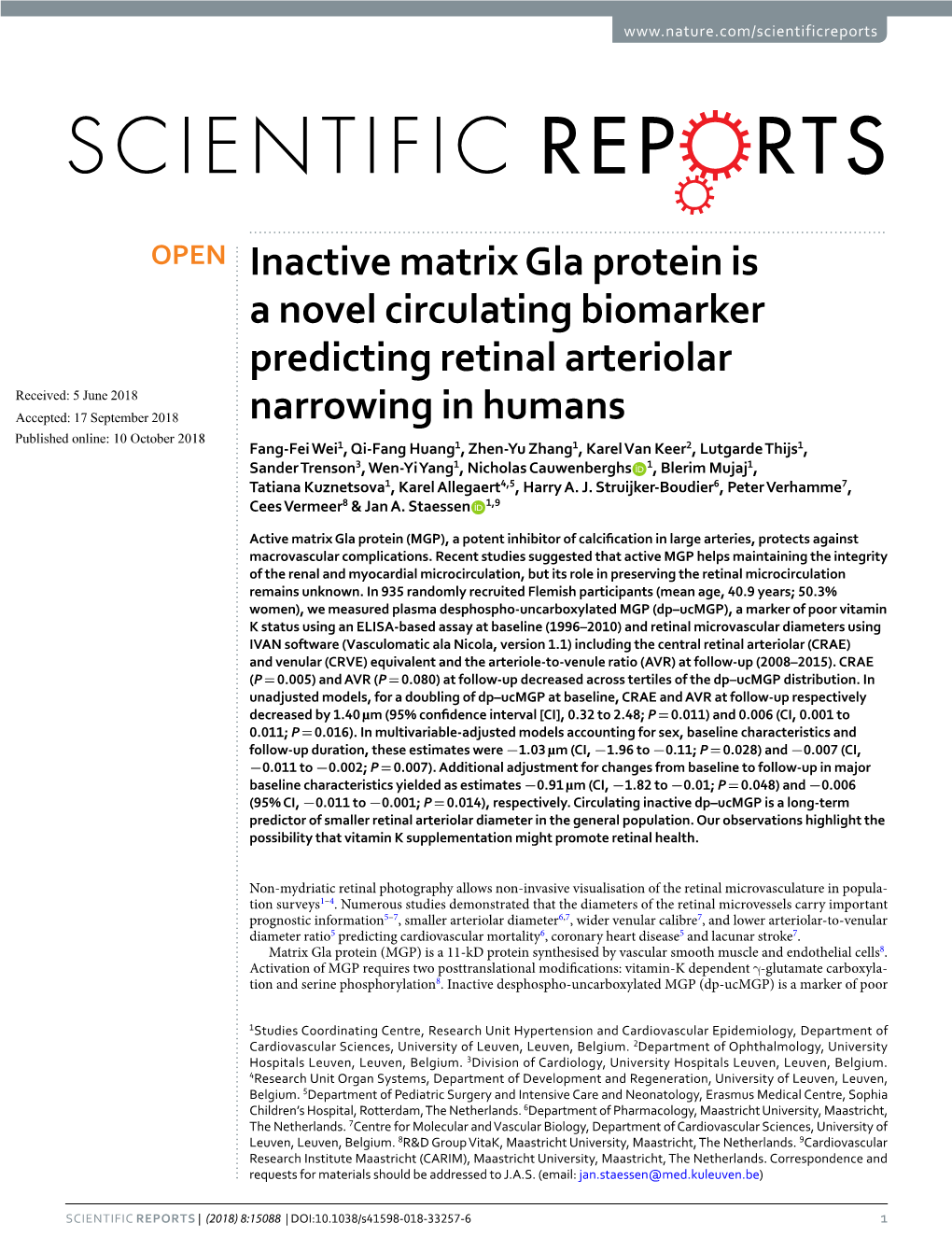 Inactive Matrix Gla Protein Is a Novel Circulating Biomarker Predicting