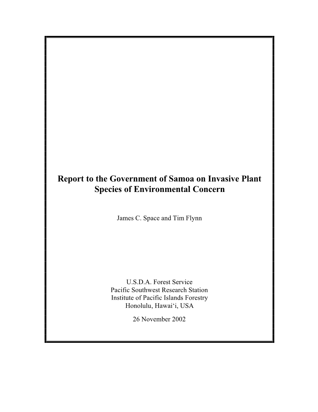 Report to the Government of Samoa on Invasive Plant Species of Environmental Concern